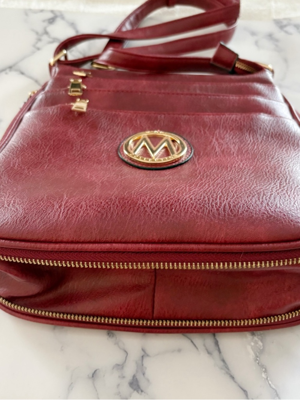 Mia K Collection Burgundy Crossbody Bag with Gold Hardware